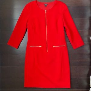Ann Taylor red dress with gold functional zipper